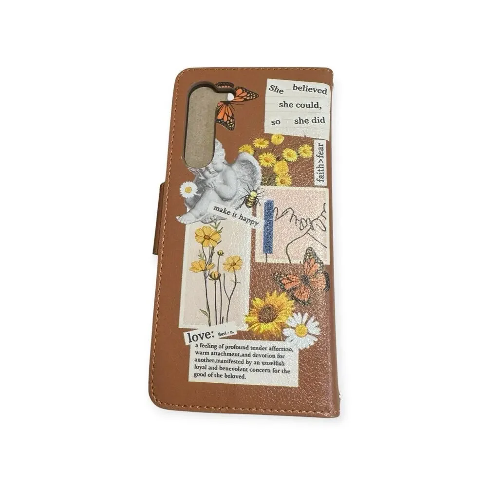 Buleens Samsung Galaxy S23 Plus Wallet Case Women Crossbody Strap Angel Floral
